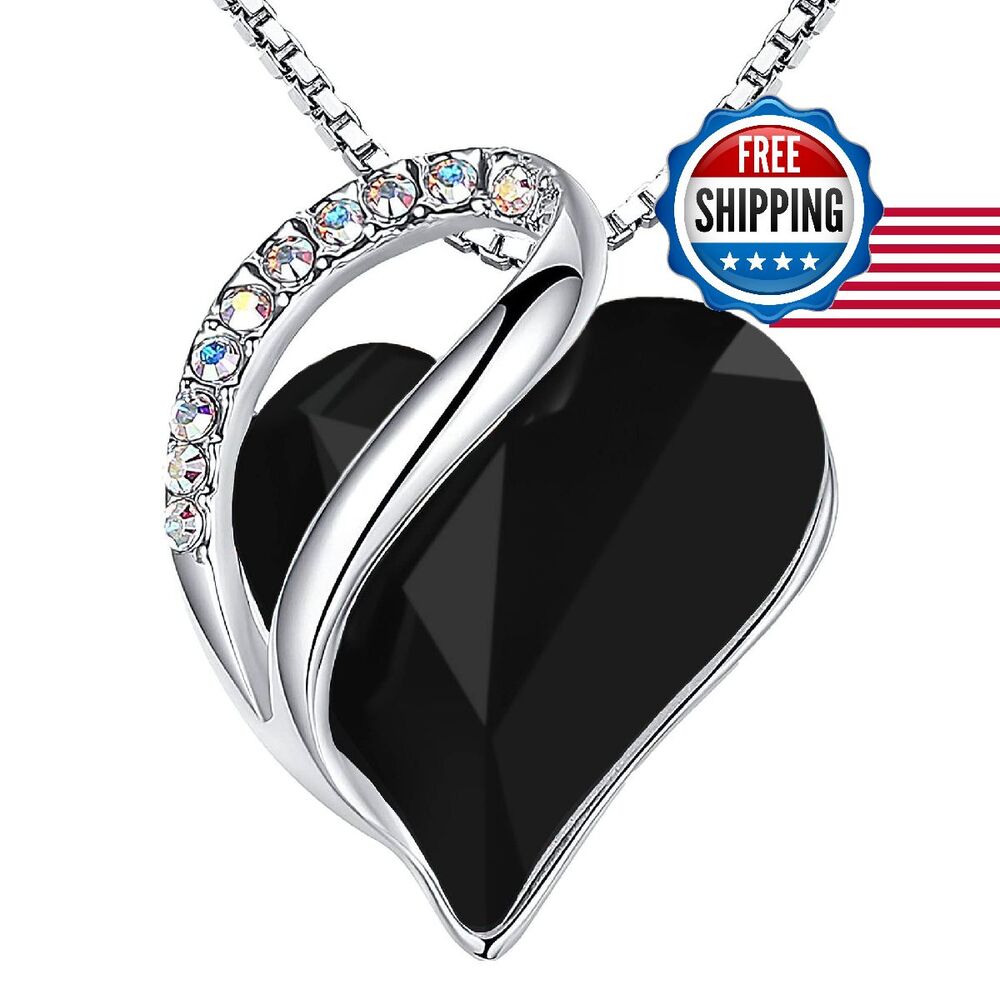 Infinity Heart Necklace, Jet Black Crystal, Silver Plated, 18"+2" Chain